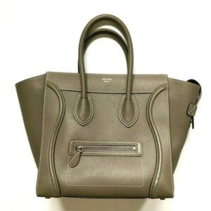 Celine Pebbled Mini Luggage Bag Purse Taupe Tote